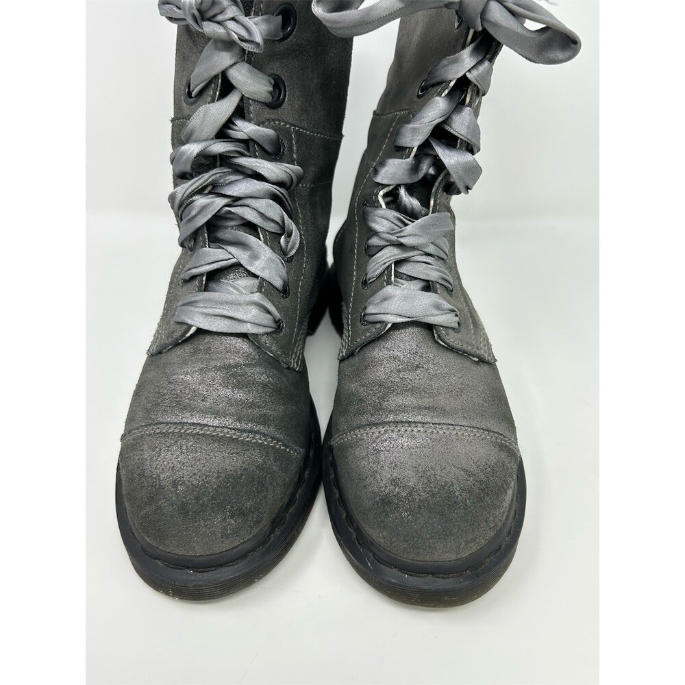 Dr. Martens Aimilie Womens Mid-Calf Lace-Up Combat Boots Metallic Gray Size 9 - Picture 2 of 13